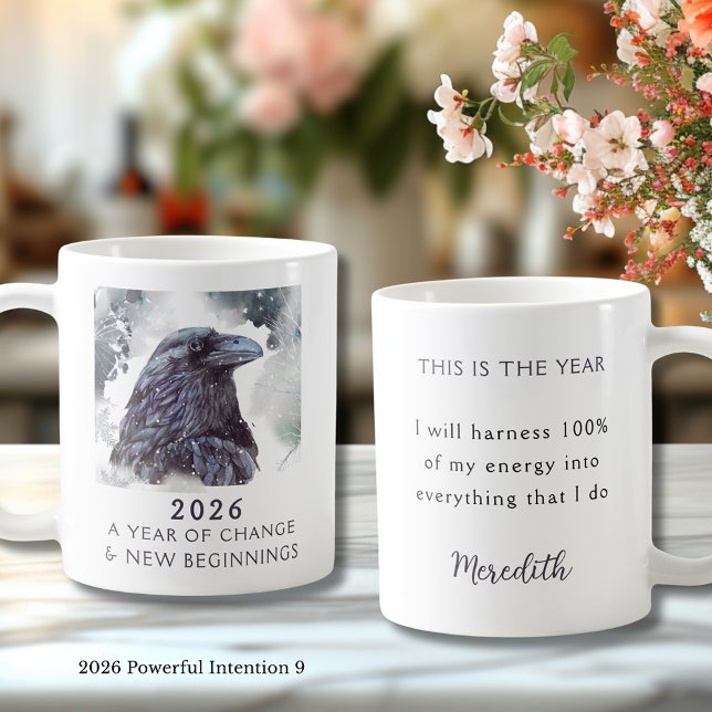 Taza De Café 9. Cuervo 2026 Año de Cambio Intención Poderosa (Raven 2026 Year of Change and New Beginnings Powerful Intention 9 Coffee Mug)