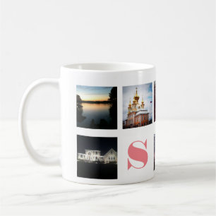 Taza De Café 9 fotos en Instagram y monograma rosado en blanco