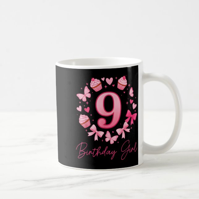 Taza De Café 9th Birthday Girl Aesthetic Coquette Bow  (Derecha)