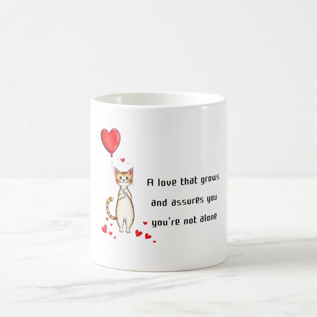 Taza De Café A Cat Holding a Heart Balloon (Centro)
