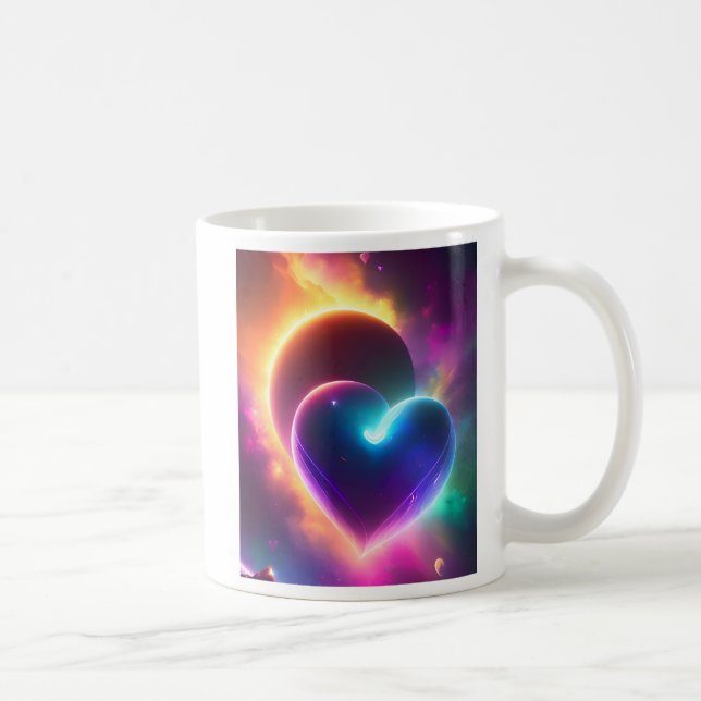 Taza De Café A colourful romantic heart in space. AI  (Derecha)