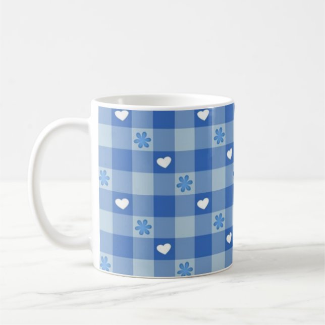 Taza de café a cuadros azul clásica (Izquierda)