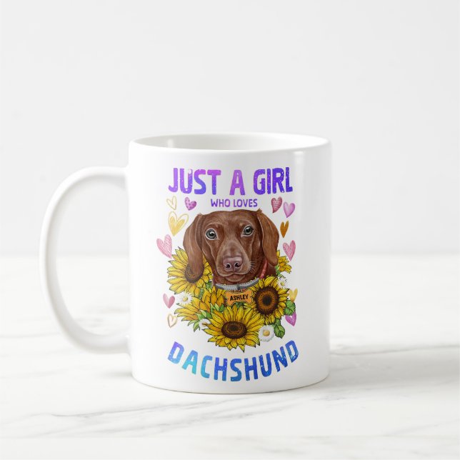 Taza De Café A Cute Chica le encanta el girasol de Dachshund (Izquierda)
