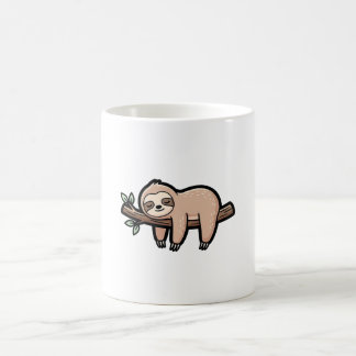 Taza De Café A cute sleepy sloth hanging from a branch, kawaii 