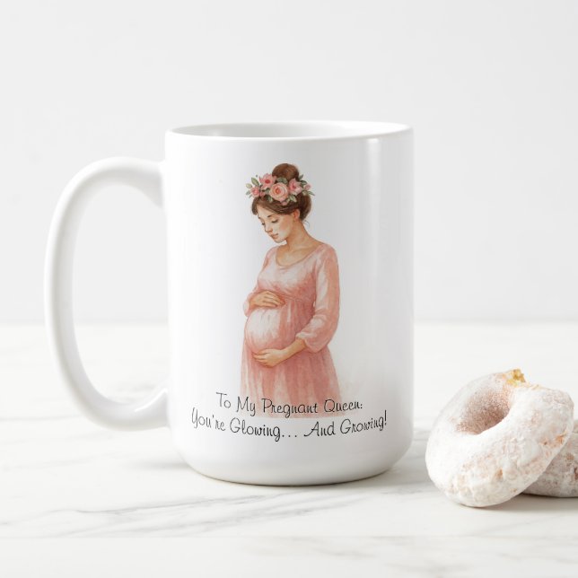 Taza De Café A Mi Reina Embarazada - Elegante Embarazo Floral | (Con donut)