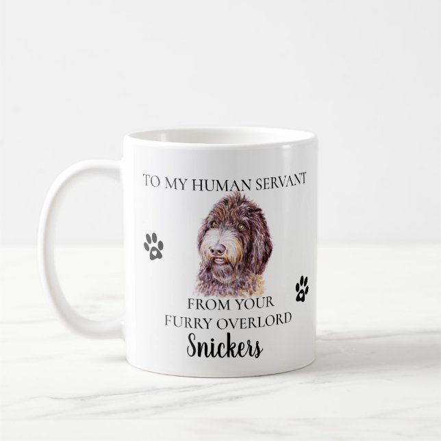 Taza De Café A mi sirviente humano Funny Dog Labradoodle Mix (Izquierda)