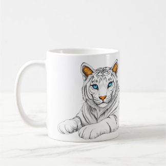 Taza De Café A mug with the image of a tiger with burning eyes.