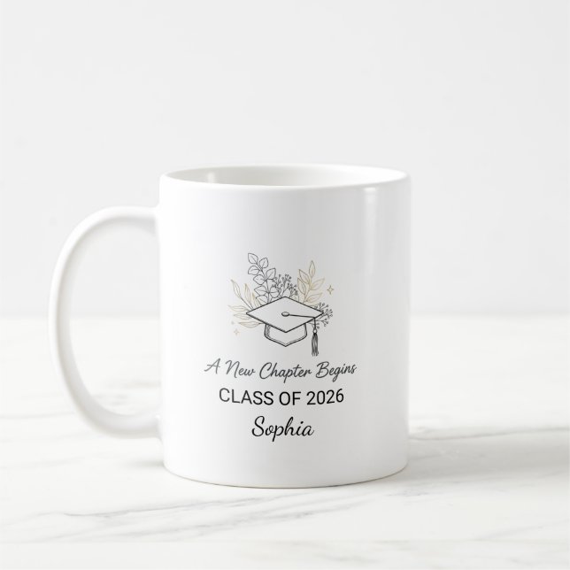 Taza De Café A New Chapter Begins Class of 2026 Personalized (Izquierda)