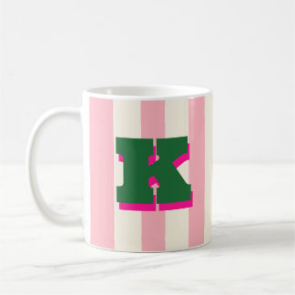 Taza de café a rayas personalizada con inicial en 