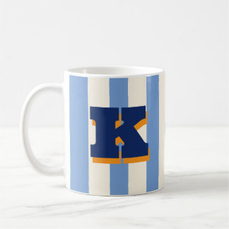 Taza de café a rayas personalizada con inicial en 