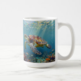 Taza De Café A Sea Turtle and Sun Rays in the Ocean Blue