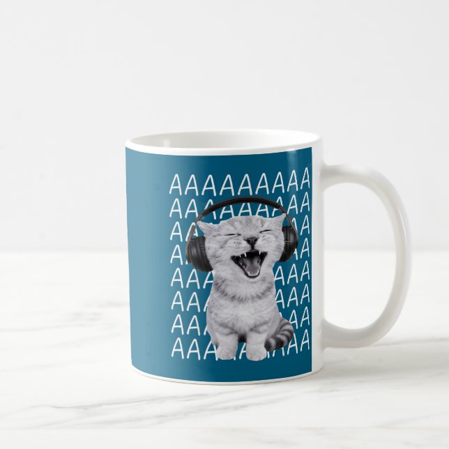 Taza De Café Aaaa Screaming Cat Meme Wearing Headphones Cat Int (Derecha)