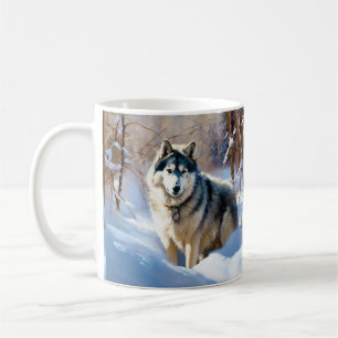 Taza De Café Aaskan Malamute deja que nieve Navidades