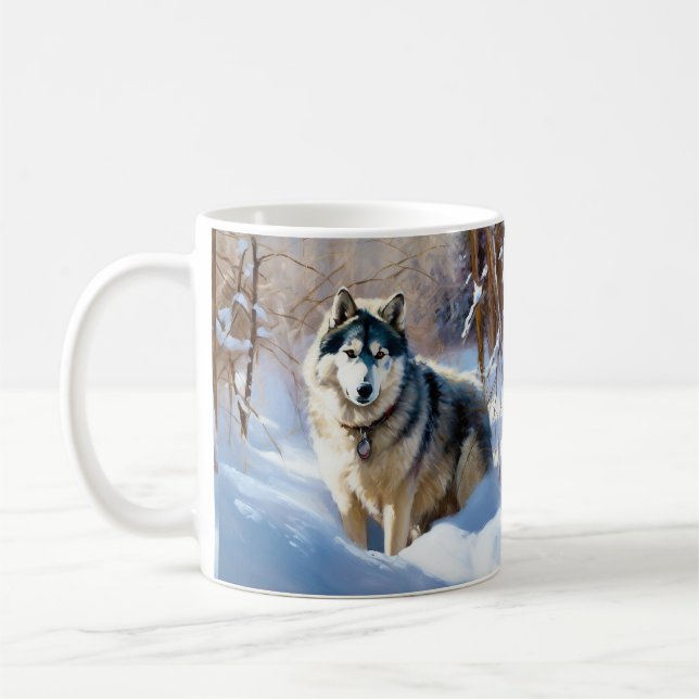 Taza De Café Aaskan Malamute deja que nieve Navidades (Izquierda)