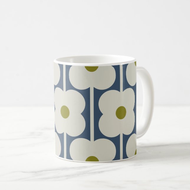 Taza De Café Abacus Flower Lined Eyelet White y Blue (Anverso derecho)