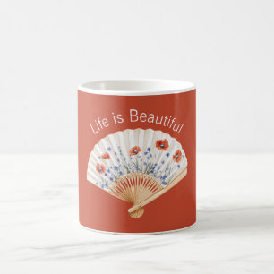 Taza De Café Abanico de amapolas rojas y flores azules