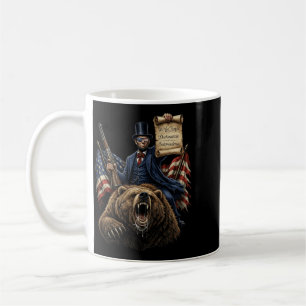 Taza De Café Abe Lincoln montando un oso con la declaración div
