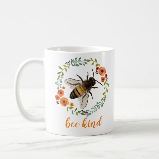 Taza De Café abeja amable floral (Izquierda)