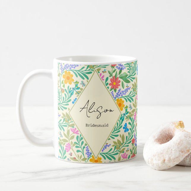Taza De Café Abeja de miel, galimatías, mariposa, libélula y fl (Con donut)