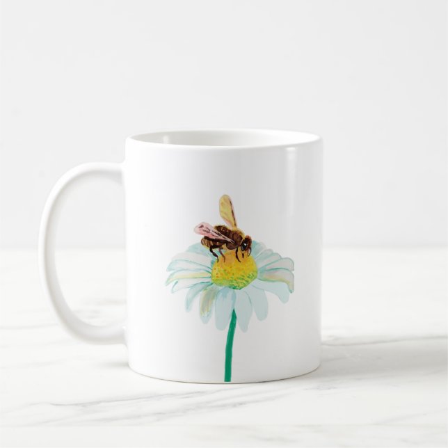 Taza De Café Abeja de miel sobre una flor blanca (Izquierda)