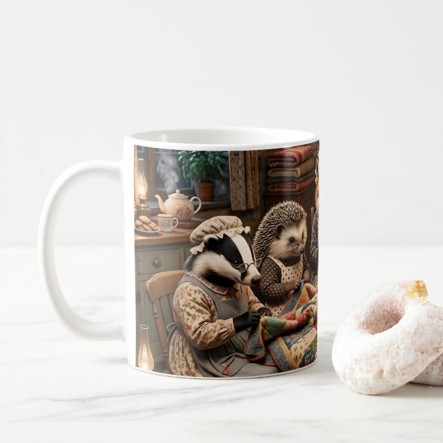 Taza De Café Abeja de Patchwork de Criaturas del Bosque (Con donut)
