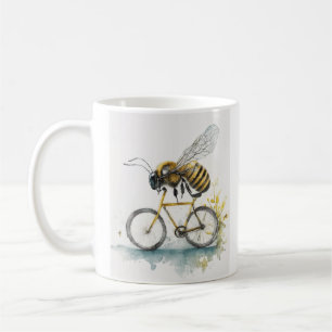 Taza De Café Abeja divertida montando un dibujo de la acuarela