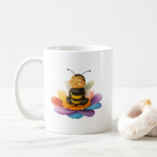 Taza De Café Abeja En Una Flor Vibrante Haciendo Yoga