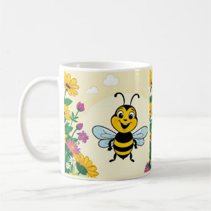 Taza De Café Abeja Feliz En Flores Coloridas