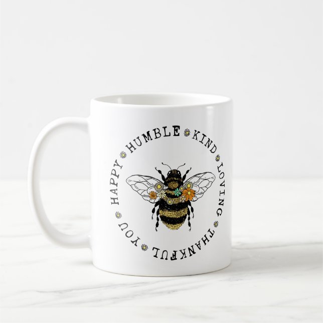 Taza De Café Abeja Feliz Humble Amor Gracias. (Izquierda)