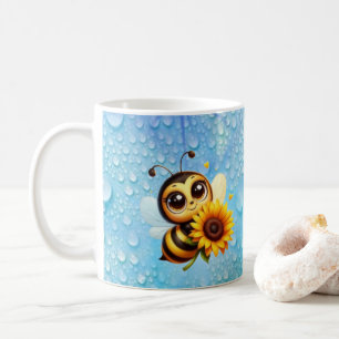 Taza De Café Abeja Hermosa con Girasol y Gotitas de Agua Fresca