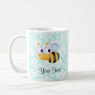 Taza De Café Abeja linda; Modelo verde azulado del damasco