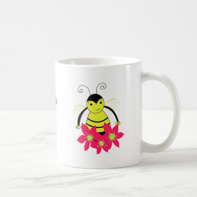 Taza De Café Abeja Ocupada Caprichosa con Flores (Derecha)