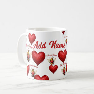 Taza De Café Abeja Reina de corazones personalizada