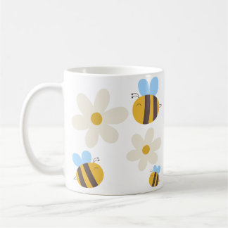 Taza De Café Abejas cortas con un jarro de flores blancas