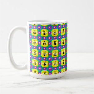 Taza De Café Abejas de dibujos animados y flores