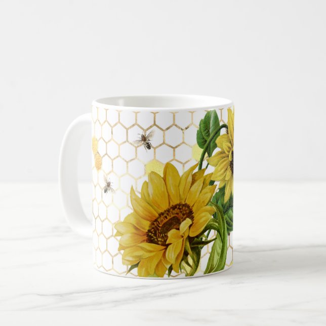 Taza De Café Abejas de miel amarillo girasol Oro (Anverso izquierdo)
