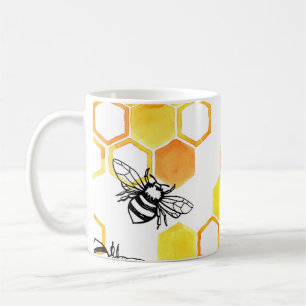 Taza De Café Abejas de miel: Patrón de acuarela amarillo