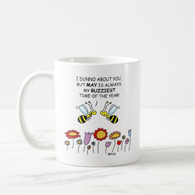 Taza De Café Abejas divertidas en mayo jardinero de flores (Izquierda)