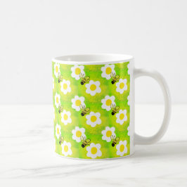 Taza De Café Abejas felices y flores mugre de primavera