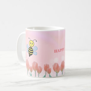 Taza De Café Abejas Felices y Tulipanes Rosas