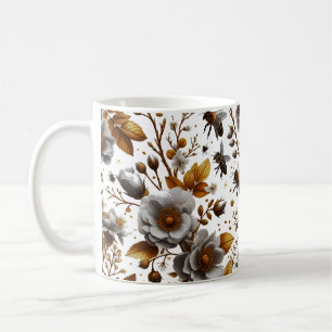 Taza De Café abejas melíferas  patrón floral y de hojas arte de