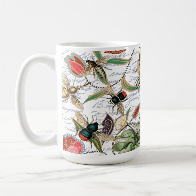 Taza De Café Abejas y flores francesas antiguas modernas (Izquierda)