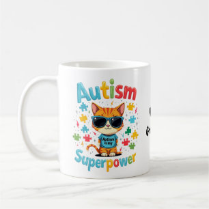 Taza De Café Abraza a Gato Amante El Autismo Es Mi Superpoder
