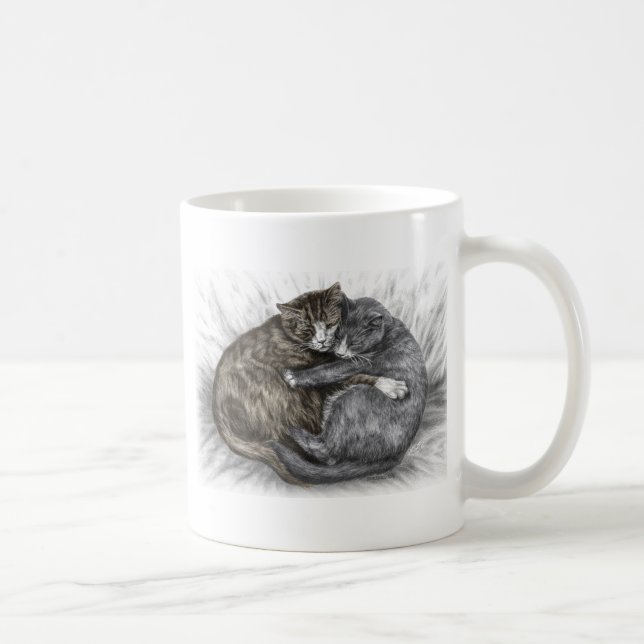 Taza De Café Abrazando gatos durmiendo (Derecha)
