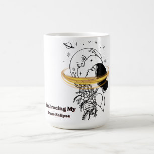 Taza De Café Abrazando mi eclipse interior Arte lineal de luna 