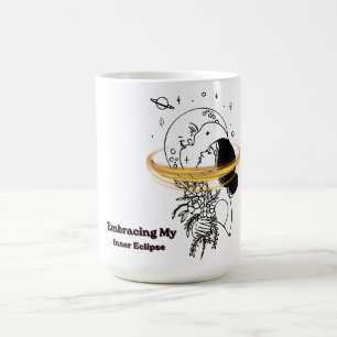 Taza De Café Abrazando mi eclipse interior Arte lineal de luna 