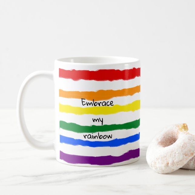 Taza De Café Abrazar mi texto Personalizado arcoiris (Con donut)