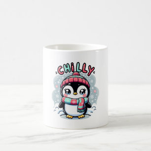 Taza De Café Abrazo de bufanda nevada de pingüino helado