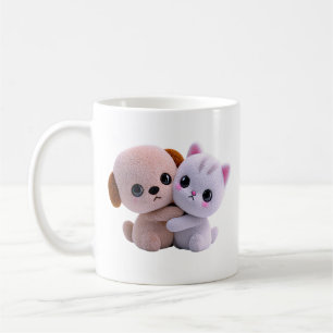 Taza De Café Abrazo de Cachorro y Gatito Dulce
