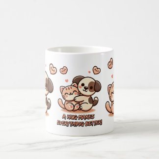 Taza De Café Abrazo de gato y perro lindo - Mug de amistad ador